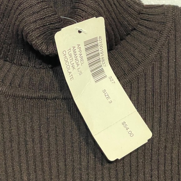 NWT Chicos Sz 3 Ribbed Turtleneck Sweater Chocolate Brown Silk Blend Long Sleeve - Picture 4 of 6